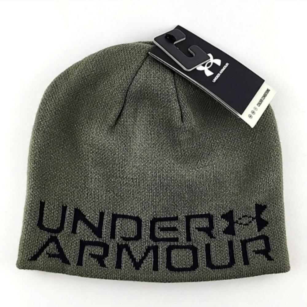 Under Armour Youth Halftime Reversible Beanie Knit Toque Marine Green